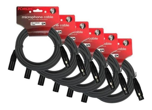 Pack 6 Cables Microfono Xlr 6 Mts Kirlin Negro Envío Gratis