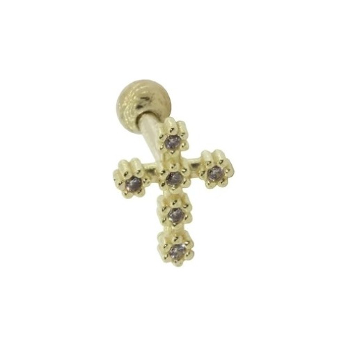 Piercing Tragus Cruz Em Ouro 18k Cravejado Garantia Eterna