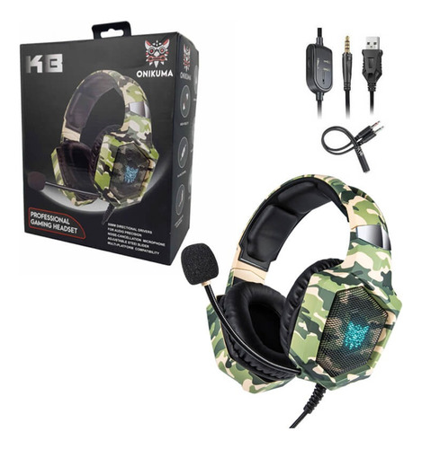 Fone Ouvido Headset Gamer Camuflado Profissional Onikuma K8