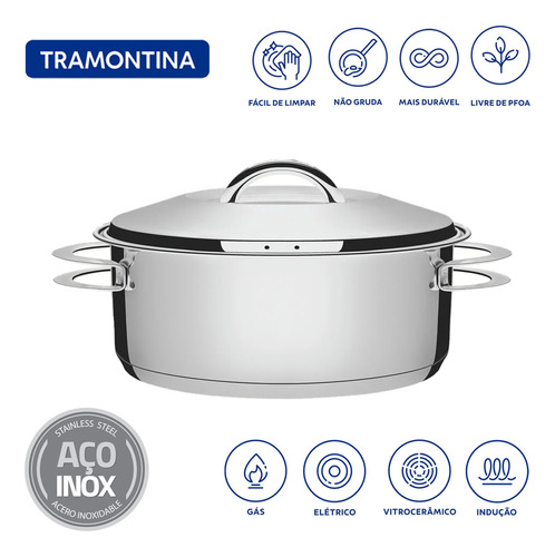 Caçarola Tramontina Solar Rasa Aço Inox Fundo Triplo 24 Cm