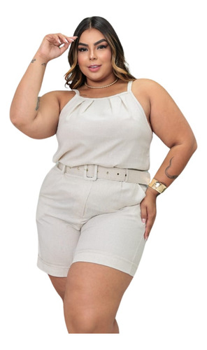 Conjunto Feminino Plus Size Short E Blusa Alfaiataria Social