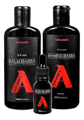 Kit Prime Para Barba Óleo, Balm E Shampoo  Alfa Looks