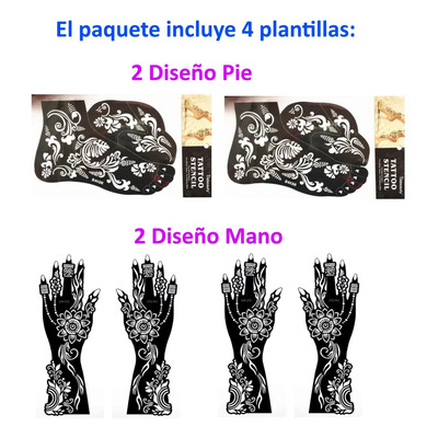 4 Plantillas Estencil Tatuaje Temporal Body Paint Pie Y Mano Negro Diseño Mano Y Pie