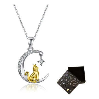 Collar Con Dije De Gato Luna Plata 925 Regalo Para Mujer | Meses sin interés