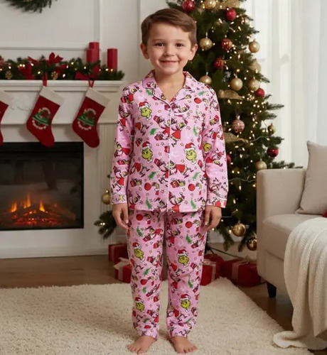 Pijama Grinch Conjunto Pantalón Camisa Niñas Niño Navideña
