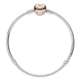 Pulsera Brazalete Plata S925 Broche Logo Corazón Oro Rosa