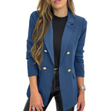 Saco Blazer Cuello Solapa Mujer Juvenil Oficina Color Sólido