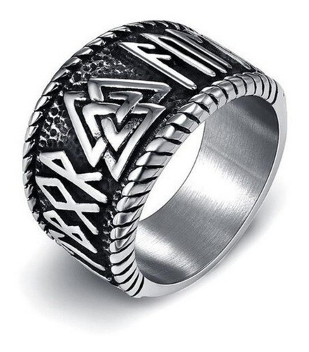 Anel Masculino Aço 316l Viking Valknut Runas Tribal Nórdico 