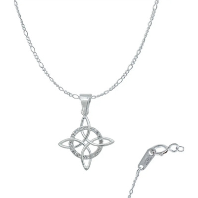 Minidije Nudo Bruja Celta Artesanal Zirconia + Cadena Plata 925 Color Blanco
