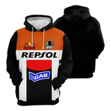 Moletom Blusa De Frio Repsol Moto Gp 3d Canguru+capuz