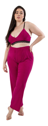 Pijama Feminino Plus Size Longo + Top Verão Estampa Sortida