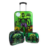  Malinha Infantil Hulk Escolar Com Kit Bordo Marvel 4 Rodas 