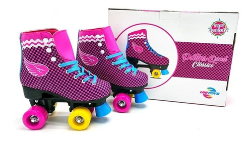 Patins Quad Clássico Rosa Xadrez 34/36/38 Unitoys 1589