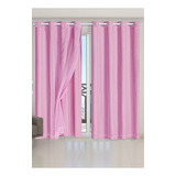 Cortina 280x280 Voil Com Forro Oxford Tecido Semi Blackout Cor Rosa