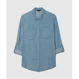 Camisa Mujer Patprimo Manga Larga Azul Algodón 30010538-5787