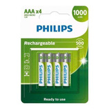 Pilha Philips Recarregável Aaa 1.2v 1000mah 4un Hr03 Micro