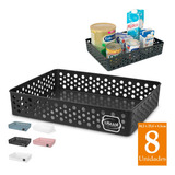 Kit 8 Cestinhas Organizadoras Grande Caixas Multiuso Armário Cor Preto