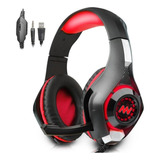Auriculares Gamer Newvision Nw400 Con Luz Led Negro Y Rojo