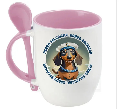 Taza Con Cuchara Perro Salchicha Gordo Bachicha