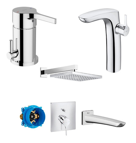 Combo Grifería Roca Iconia Lavatorio Alto Bidet Ducha Trans 