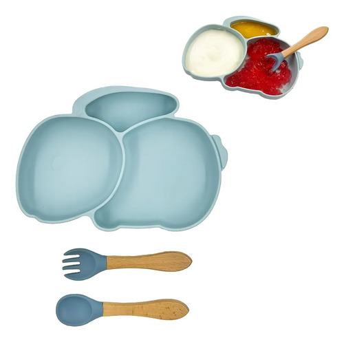 Plato Para Bebé En Forma De Conejo Con Cubiertos