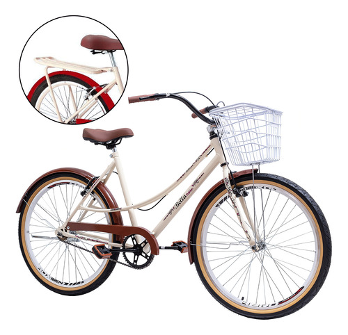 Bicicleta Aro 26 Feminina Retro Vintage Com Garupa E Cesta