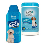 Kit Banho Seco Gel + Lenço Umedecido Pet Cães Gato Cachorro