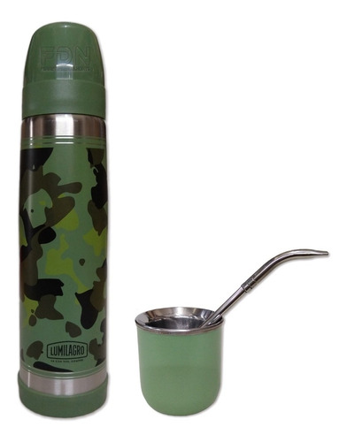 Termo Lumilagro Inox Camuflado + Mate V + Bombilla 350 - Fdn