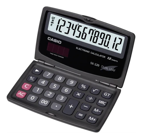 Calculadora Casio Sx220 De Bolsillo 12 Dígitos Tapa Color Negro