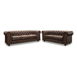 Sala Sofá Y Love Seat De Piel Genuina Chesterfield Chpv Color Chocolate