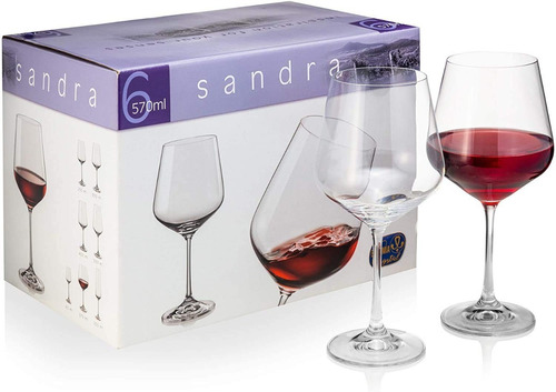 Copón Copa Vino Cristal Bohemia Sandra 570ml Set X 6