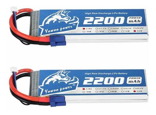 2 Baterias Lipo Yowoo S 2200mah 2s 7.4v 60c Con Ec3 Plug Par