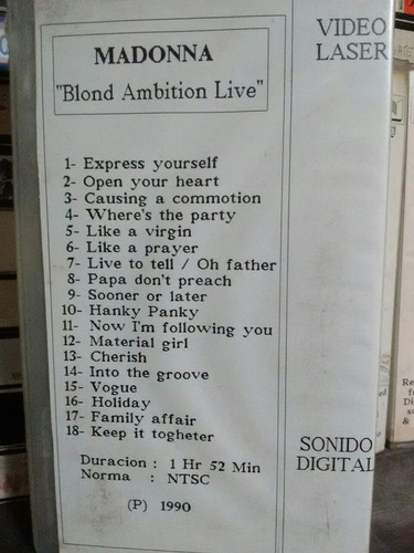 Madonna - Blond Ambition Live 1990 - Vhs Grabado D Laserdisc