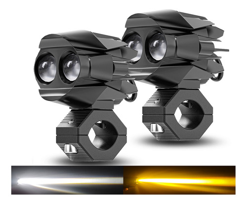 Par Faros Led Lupa Laser Blanco Amarillo  Moto Exploradora