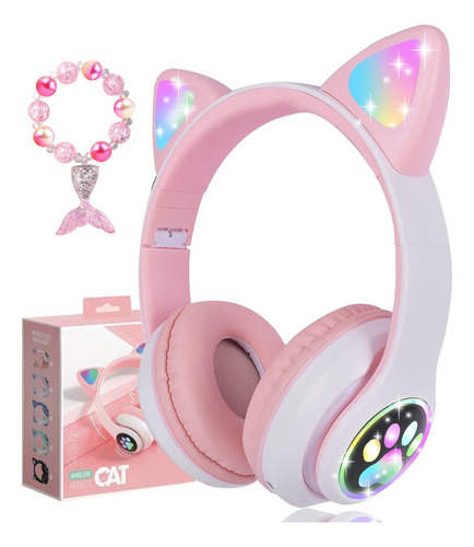 Audifonos Orejas De Gato Bluetooth 5.1 Led Diadema Niños