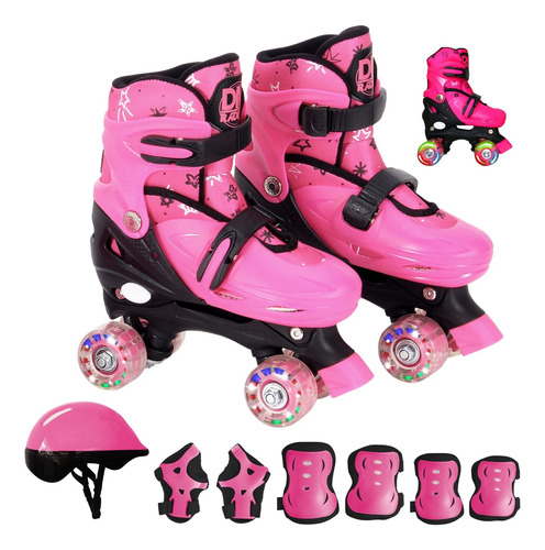 Patins Infantil 4 Rodas De Gel Com Led Feminino Menina Rosa