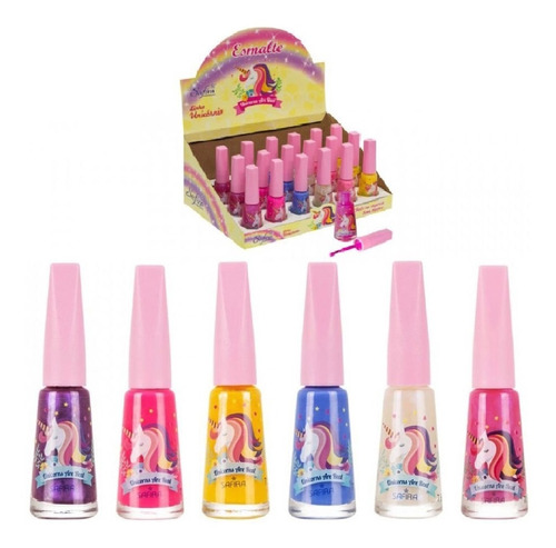 Caixa 24 Esmaltes Teen Linha Unicórnio Infantil Atacado Kit