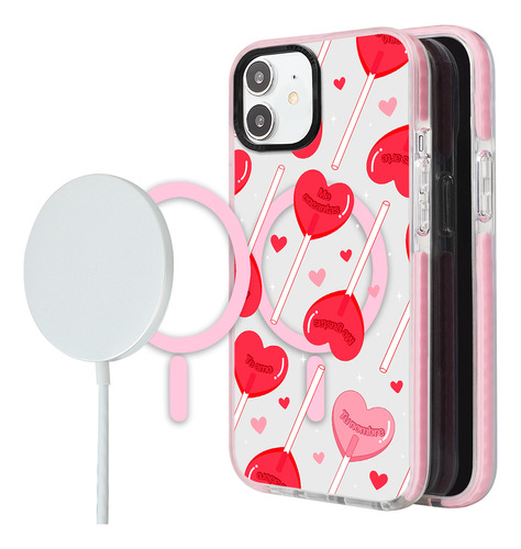 Funda Magsafe iPhone Para Mujer Paletas Corazones Con Nombre