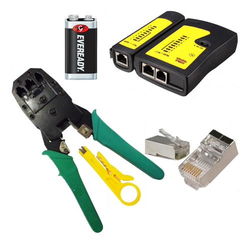 Pack Crimpeadora Rj45+tester Utp+bat+10 Rj-45 Cat 5e