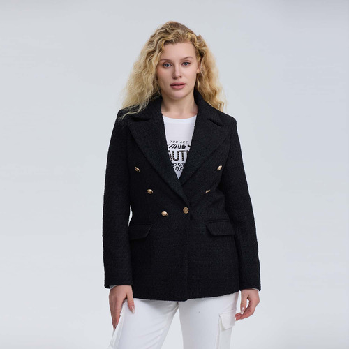 Blazer Mujer Liso Con Bolsillo Negro Fashion's Park