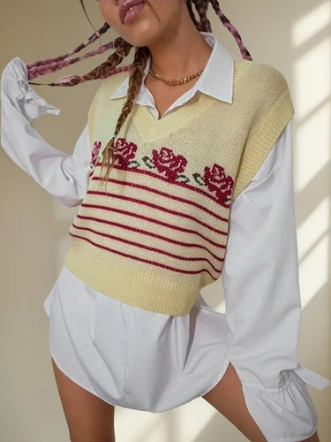 Chaleco Tejido De Punto Flores Envio Incluido