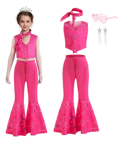 Disfraz De Barbie Para Niña Conjunto De Discoteca Hippie Occidental Uniforme Rosa Fiesta De Cumpleaños Cosplay De Margot Robbie Halloween