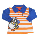Camiseta Gola Polo  Bebê Manga Longa  Pinguim - Kyly