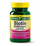 Biotina Com Queratina 10,000mcg 60 Tabletes Spring Valley