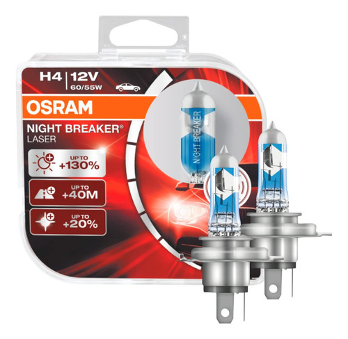 Lamparas H4 Osram Night Breaker Laser 12v 60/55w 150% + Luz