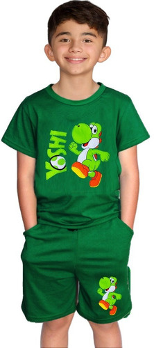 Playera Y Short De Yoshi Super Mario Bros Niños Games Fresco