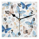 Reloj De Pared Verano Mariposa Silencioso Cuadrado Decoració