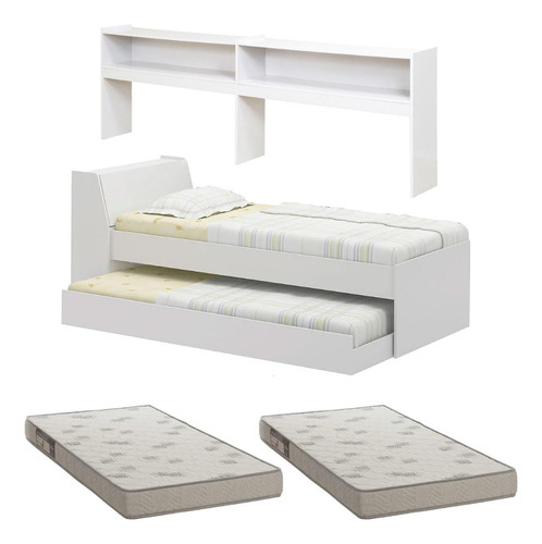 Cama Solteiro Bicama Est C/ 2 Colchões Ditália Bb2829 Branco