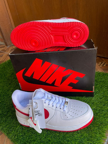 Tenis Originales Nike Air Force 1 Cuero Blanco Y Rojo 27. 5