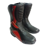 Bota Moto Hombre Vitese Gp54 Larga Cuero Negro Rojo